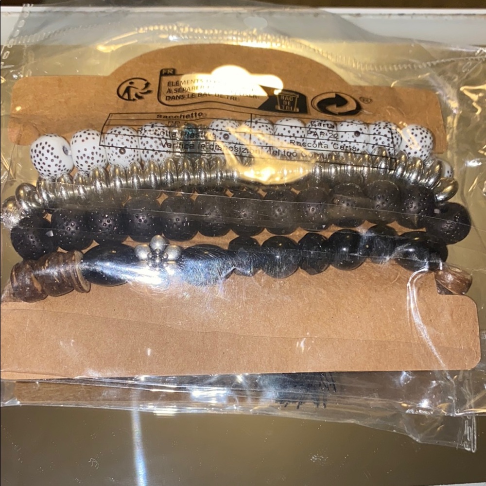 Black and Silver Beaded Bracelet Set (4-5 bracelets in pack)